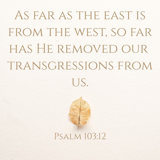 As far as the east is from the west, so far has He removed our transgressions from us. - Psalm 103:12
