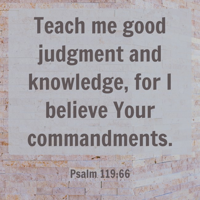 Teach me good judgment and knowledge, for I believe Your commandments. - Psalm 119:66