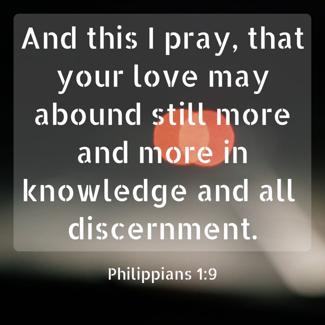 And this I pray, that your love may abound still more and more in knowledge and all discernment. - Philippians 1:9