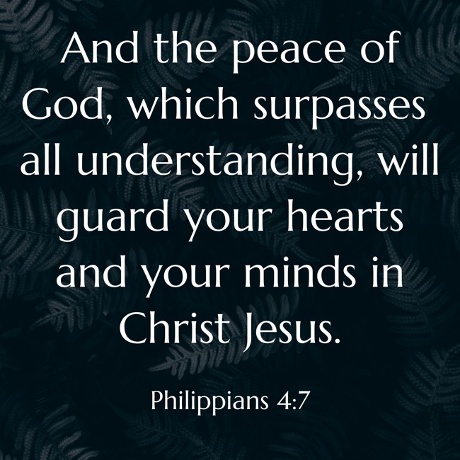 And the peace of God, which surpasses all understanding, will guard your hearts and your minds in Christ Jesus. - Philippians 4:7