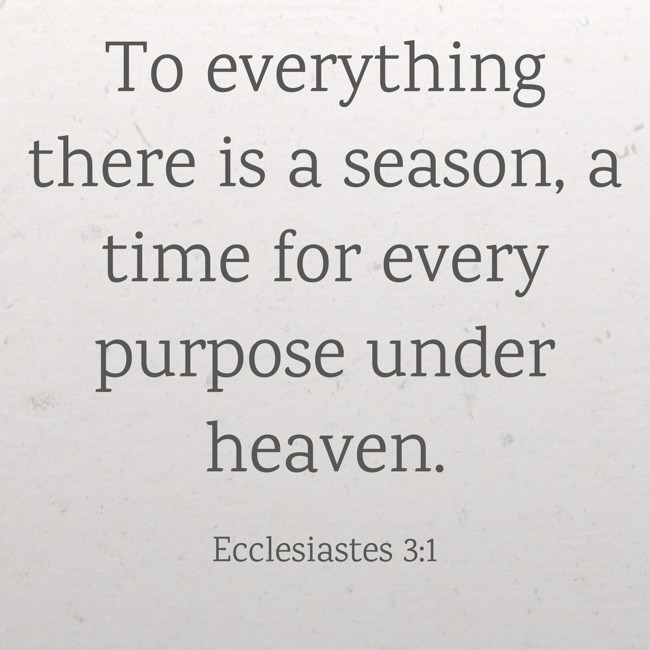 To everything there is a season, a time for every purpose under heaven. - Ecclesiastes 3:1