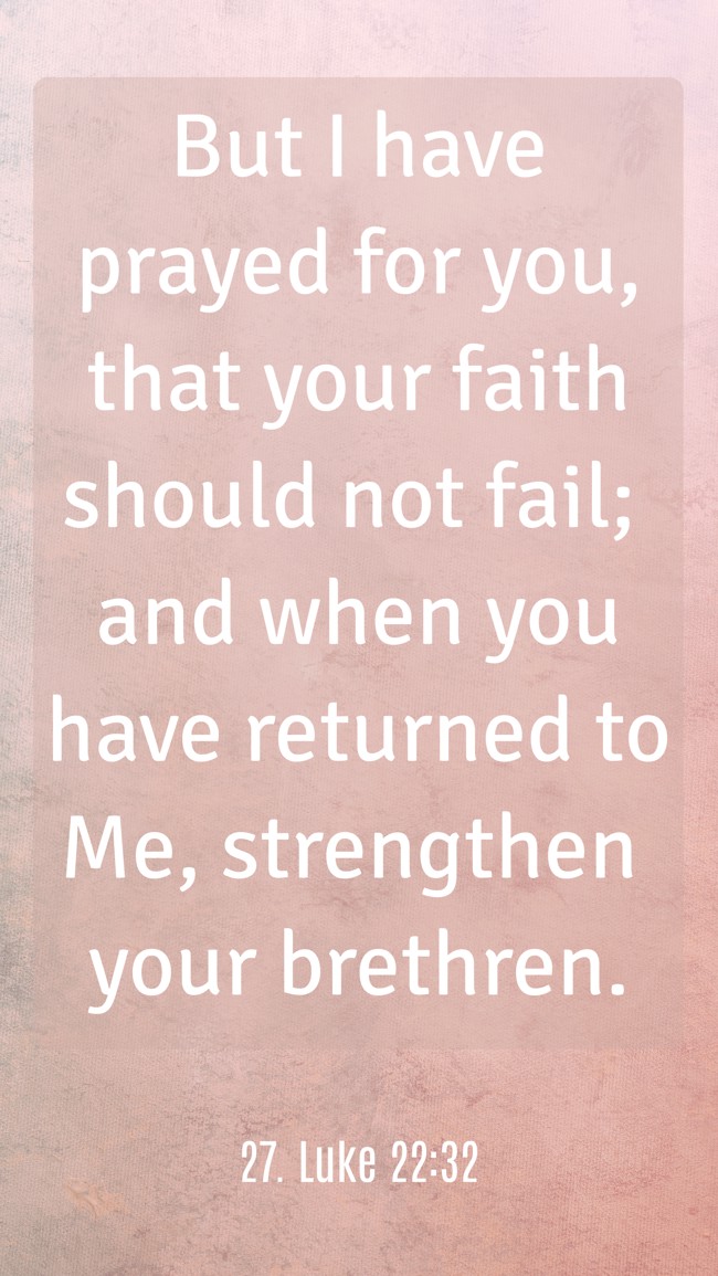 But I have prayed for you, that your faith should not fail; and when you have returned to Me, strengthen your brethren. - 27. Luke 22:32