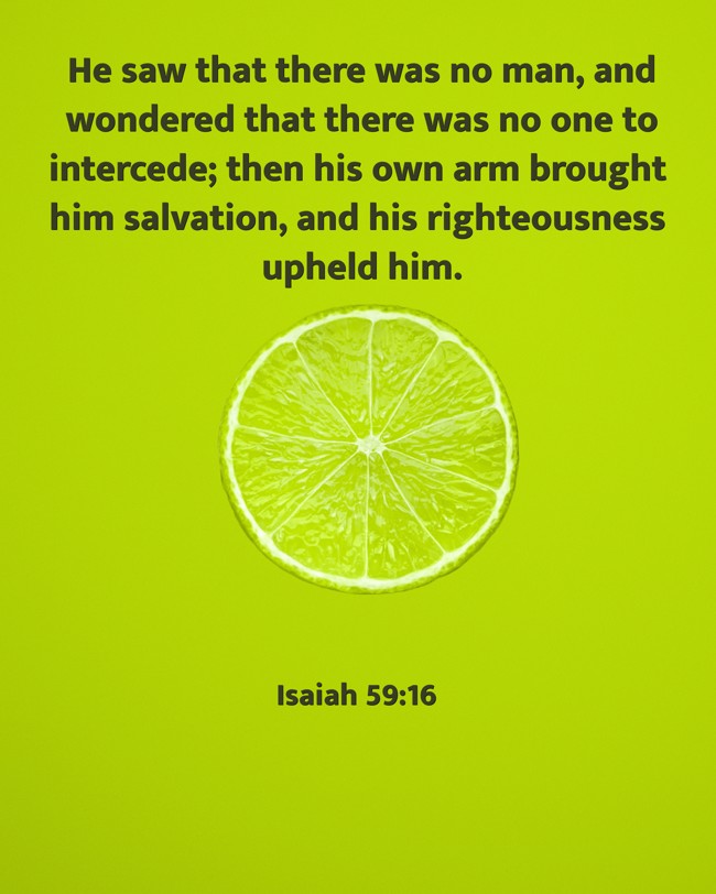  He saw that there was no man, and wondered that there was no one to intercede; then his own arm brought him salvation, and his righteousness upheld him.   - Isaiah 59:16 