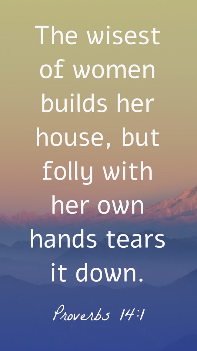 The wisest of women builds her house, but folly with her own hands tears it down. - Proverbs 14:1