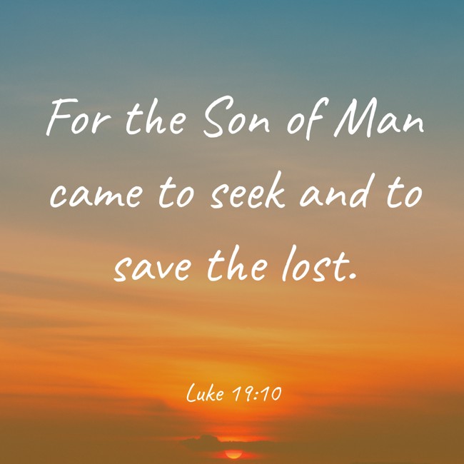  For the Son of Man came to seek and to save the lost.   - Luke 19:10 