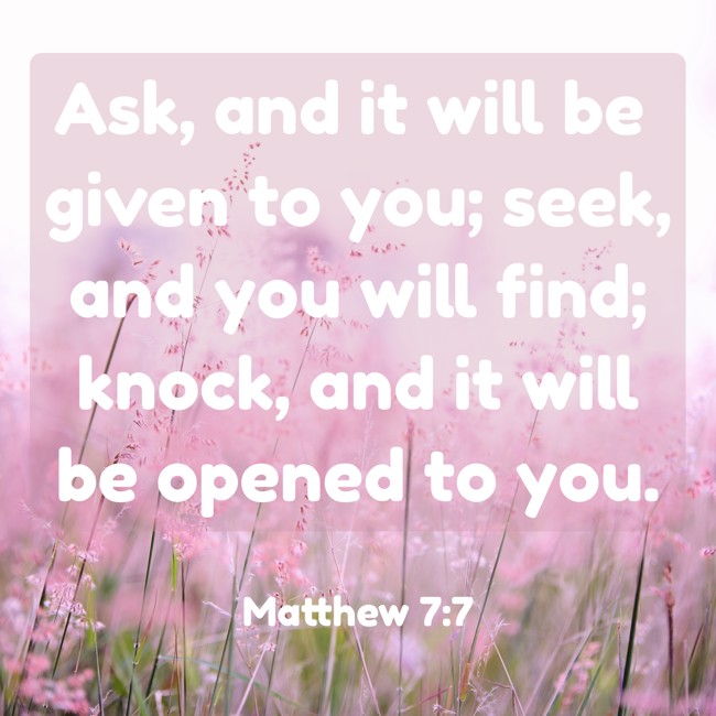  Ask, and it will be given to you; seek, and you will find; knock, and it will be opened to you.   - Matthew 7:7 
