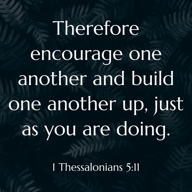 Therefore encourage one another and build one another up, just as you are doing. - 1 Thessalonians 5:11