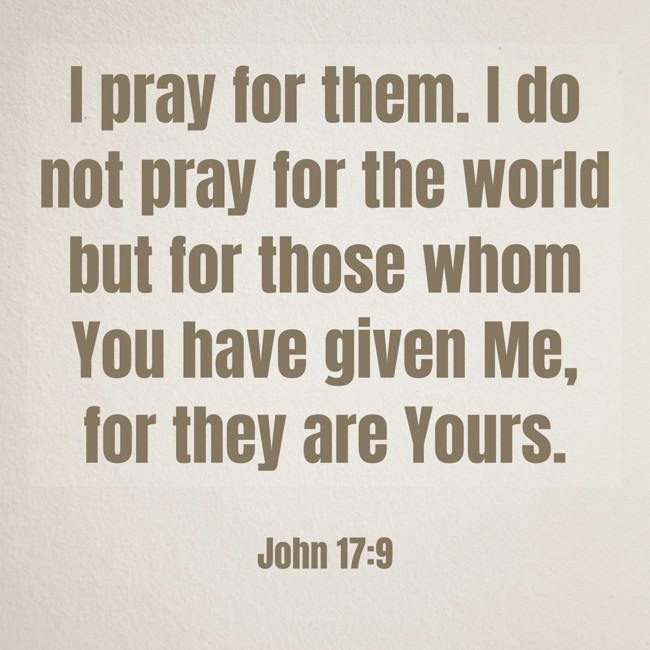 I pray for them. I do not pray for the world but for those whom You have given Me, for they are Yours. - John 17:9
