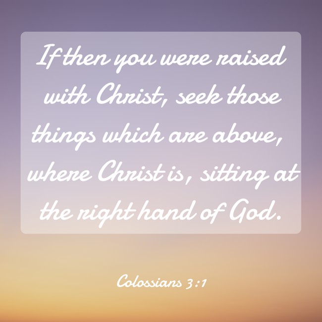 If then you were raised with Christ, seek those things which are above, where Christ is, sitting at the right hand of God. - Colossians 3:1