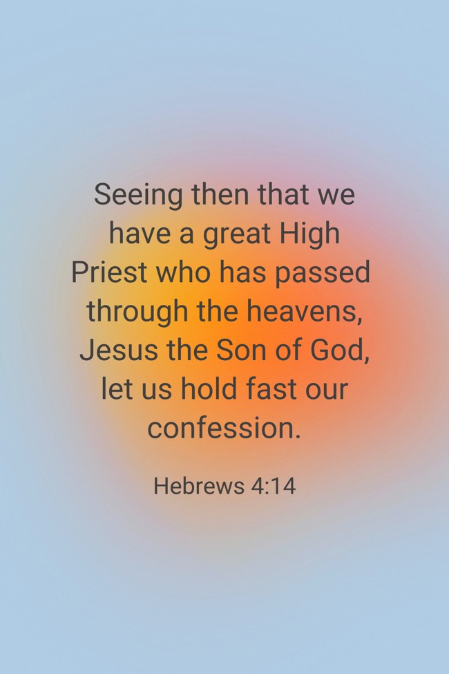 Seeing then that we have a great High Priest who has passed through the heavens, Jesus the Son of God, let us hold fast our confession. - Hebrews 4:14