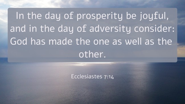 In the day of prosperity be joyful, and in the day of adversity consider: God has made the one as well as the other. - Ecclesiastes 7:14