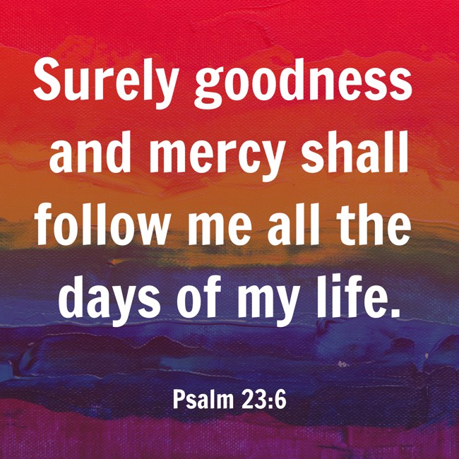 Surely goodness and mercy shall follow me all the days of my life. - Psalm 23:6