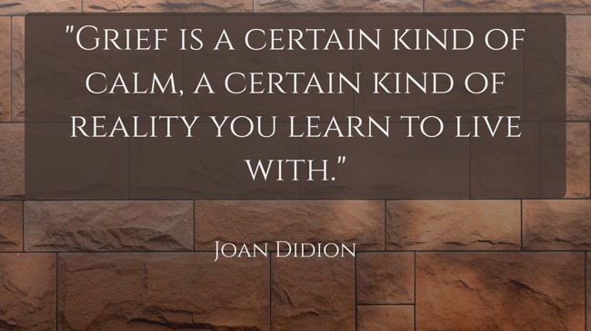 Grief is a certain kind of calm, a certain kind of reality you learn to live with. - Joan Didion