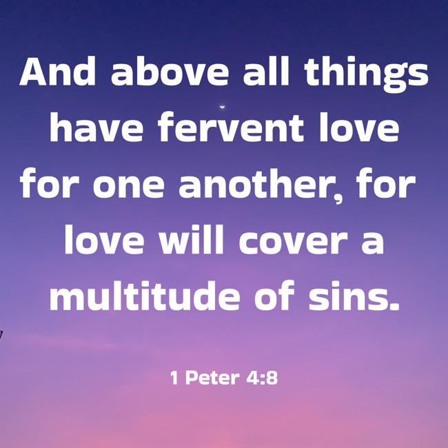 And above all things have fervent love for one another, for love will cover a multitude of sins. - 1 Peter 4:8