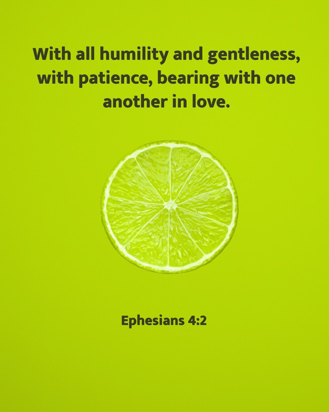 With all humility and gentleness, with patience, bearing with one another in love. - Ephesians 4:2