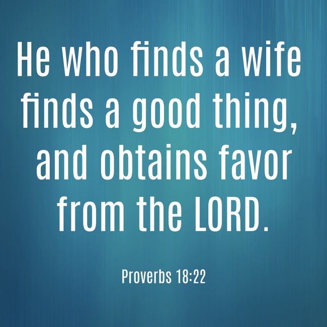 He who finds a wife finds a good thing, and obtains favor from the LORD. - Proverbs 18:22