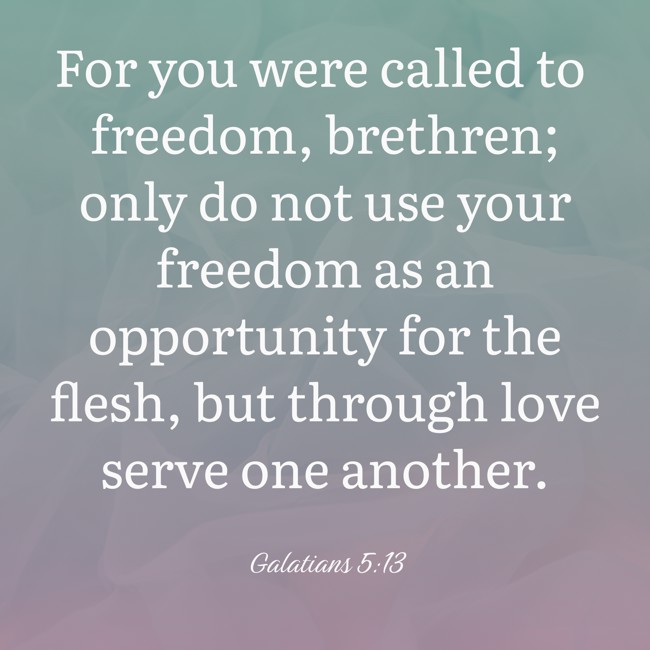 For you were called to freedom, brethren; only do not use your freedom as an opportunity for the flesh, but through love serve one another. - Galatians 5:13