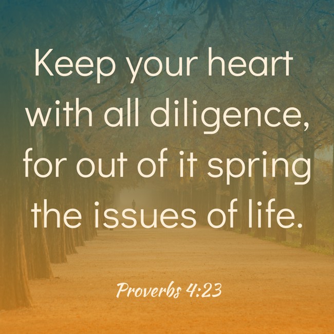 Keep your heart with all diligence, for out of it spring the issues of life. - Proverbs 4:23