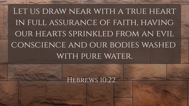 Let us draw near with a true heart in full assurance of faith, having our hearts sprinkled from an evil conscience and our bodies washed with pure water. - Hebrews 10:22
