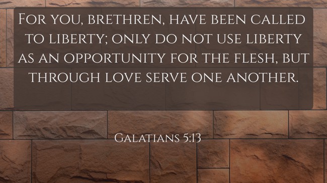 For you, brethren, have been called to liberty; only do not use liberty as an opportunity for the flesh, but through love serve one another. - Galatians 5:13