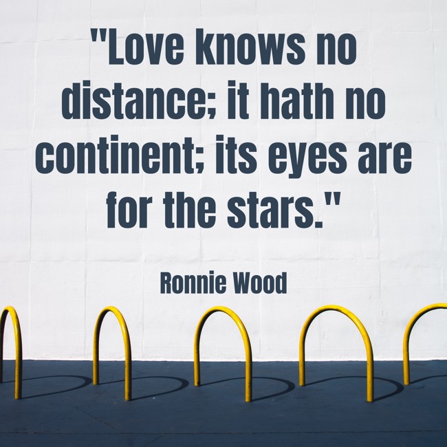 Love knows no distance; it hath no continent; its eyes are for the stars. - Ronnie Wood
