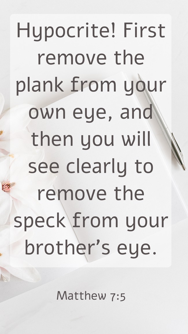 Hypocrite! First remove the plank from your own eye, and then you will see clearly to remove the speck from your brother’s eye. - Matthew 7:5