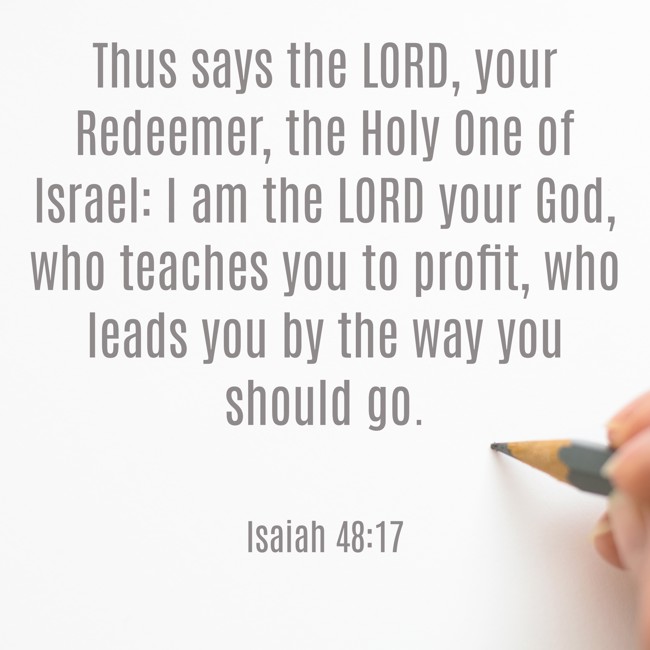 Thus says the LORD, your Redeemer, the Holy One of Israel: I am the LORD your God, who teaches you to profit, who leads you by the way you should go. - Isaiah 48:17