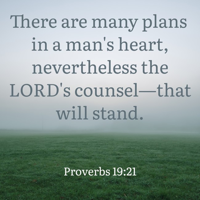 There are many plans in a man's heart, nevertheless the LORD's counsel—that will stand. - Proverbs 19:21