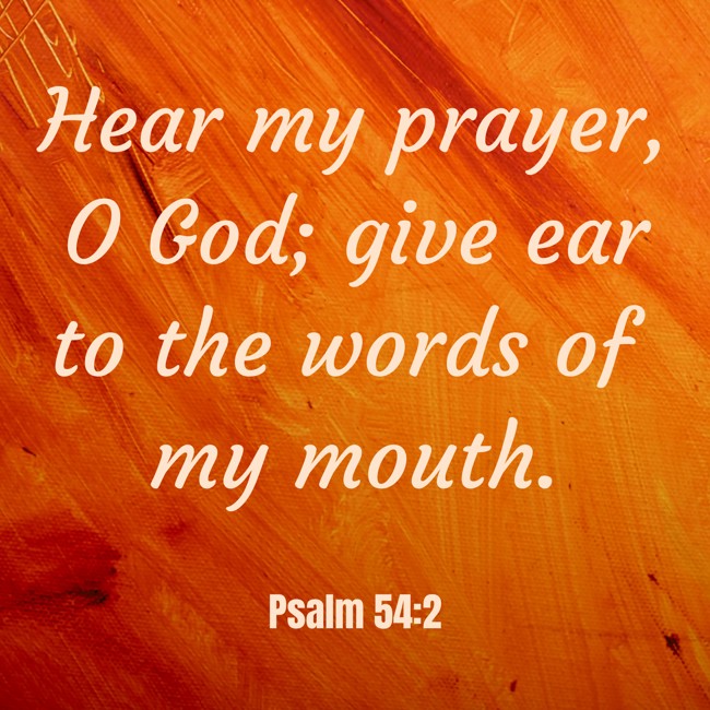 Hear my prayer, O God; give ear to the words of my mouth. - Psalm 54:2