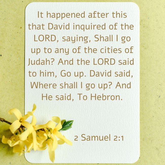 It happened after this that David inquired of the LORD, saying, Shall I go up to any of the cities of Judah? And the LORD said to him, Go up. David said, Where shall I go up? And He said, To Hebron. - 2 Samuel 2:1