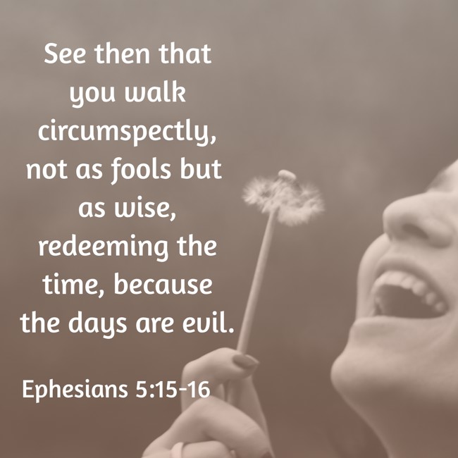 See then that you walk circumspectly, not as fools but as wise, redeeming the time, because the days are evil. - Ephesians 5:15-16