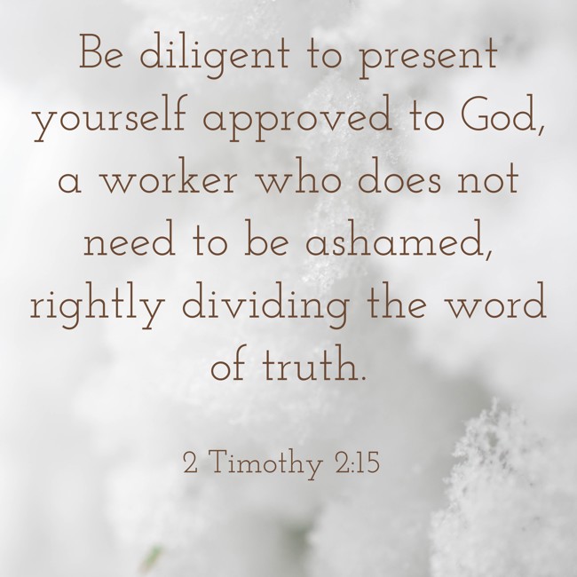Be diligent to present yourself approved to God, a worker who does not need to be ashamed, rightly dividing the word of truth. - 2 Timothy 2:15