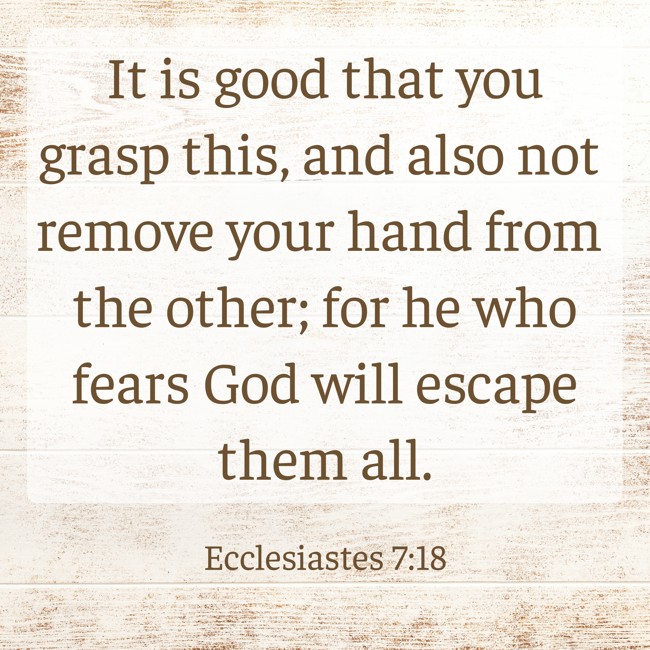 It is good that you grasp this, and also not remove your hand from the other; for he who fears God will escape them all. - Ecclesiastes 7:18