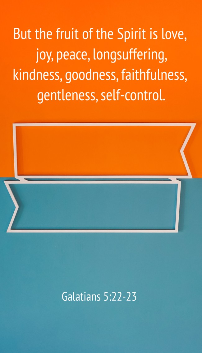But the fruit of the Spirit is love, joy, peace, longsuffering, kindness, goodness, faithfulness, gentleness, self-control. - Galatians 5:22-23