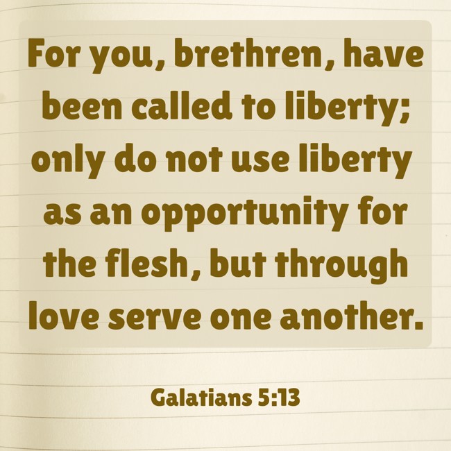For you, brethren, have been called to liberty; only do not use liberty as an opportunity for the flesh, but through love serve one another. - Galatians 5:13