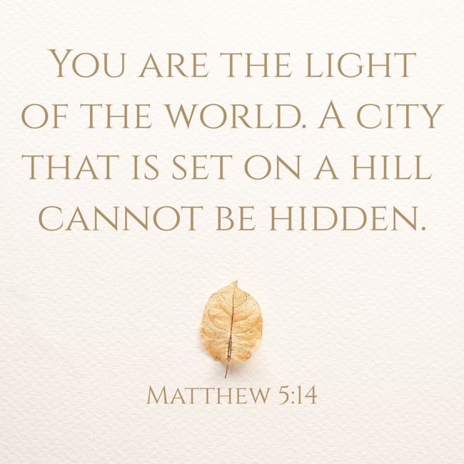 You are the light of the world. A city that is set on a hill cannot be hidden. - Matthew 5:14