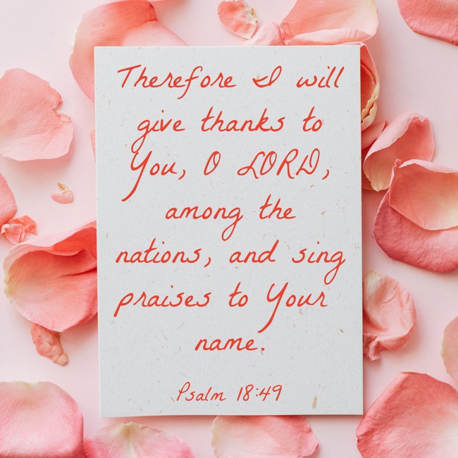 Therefore I will give thanks to You, O LORD, among the nations, and sing praises to Your name. - Psalm 18:49