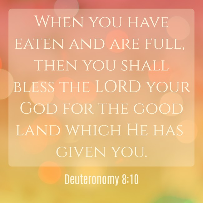 When you have eaten and are full, then you shall bless the LORD your God for the good land which He has given you. - Deuteronomy 8:10
