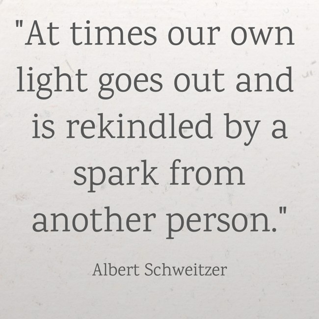 At times our own light goes out and is rekindled by a spark from another person. - Albert Schweitzer