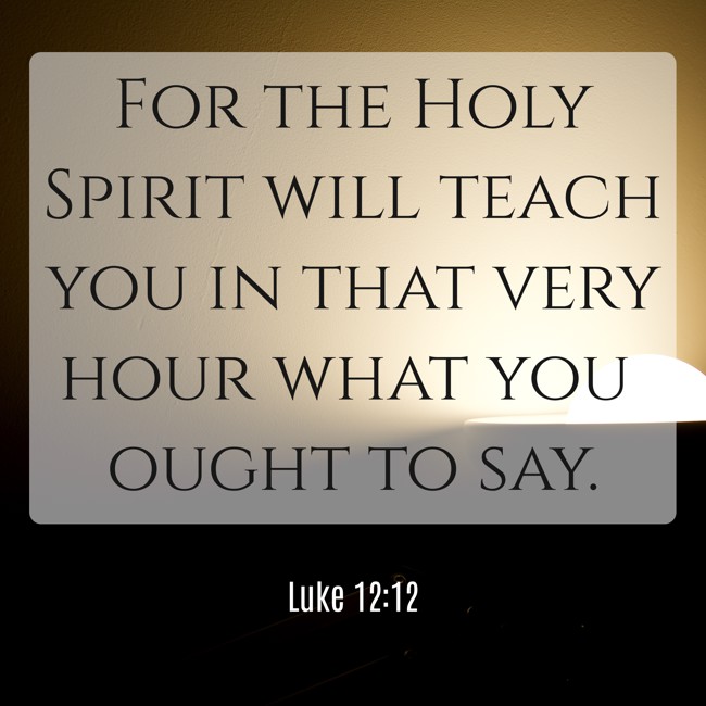 For the Holy Spirit will teach you in that very hour what you ought to say. - Luke 12:12