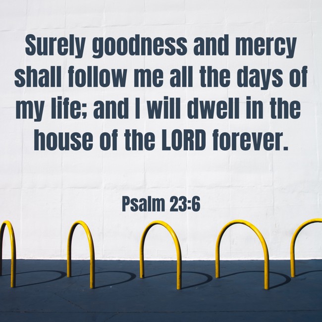 Surely goodness and mercy shall follow me all the days of my life; and I will dwell in the house of the LORD forever. - Psalm 23:6