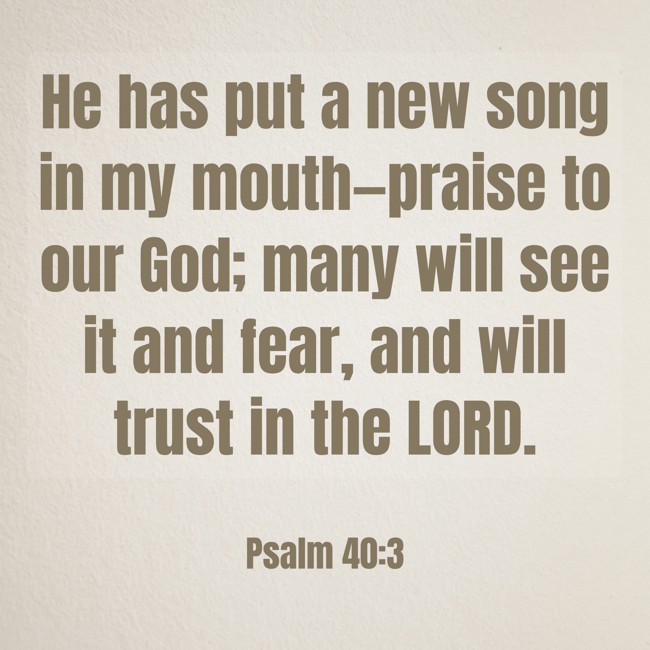 He has put a new song in my mouth—praise to our God; many will see it and fear, and will trust in the LORD. - Psalm 40:3