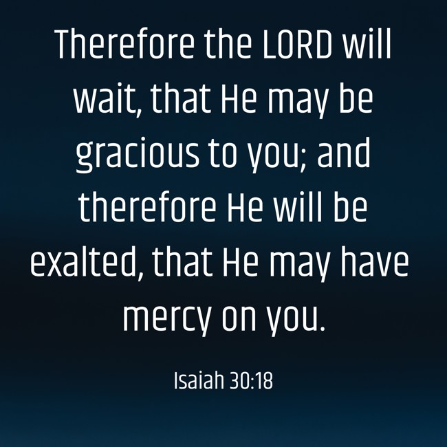Therefore the LORD will wait, that He may be gracious to you; and therefore He will be exalted, that He may have mercy on you. - Isaiah 30:18