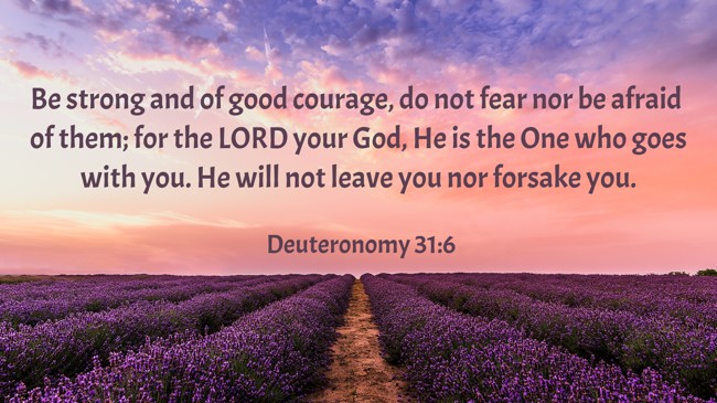 Be strong and of good courage, do not fear nor be afraid of them; for the LORD your God, He is the One who goes with you. He will not leave you nor forsake you. - Deuteronomy 31:6