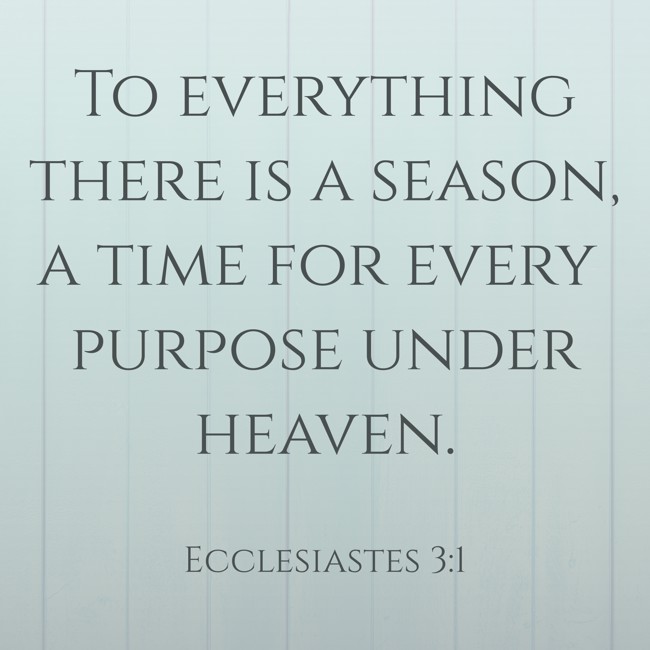 To everything there is a season, a time for every purpose under heaven. - Ecclesiastes 3:1