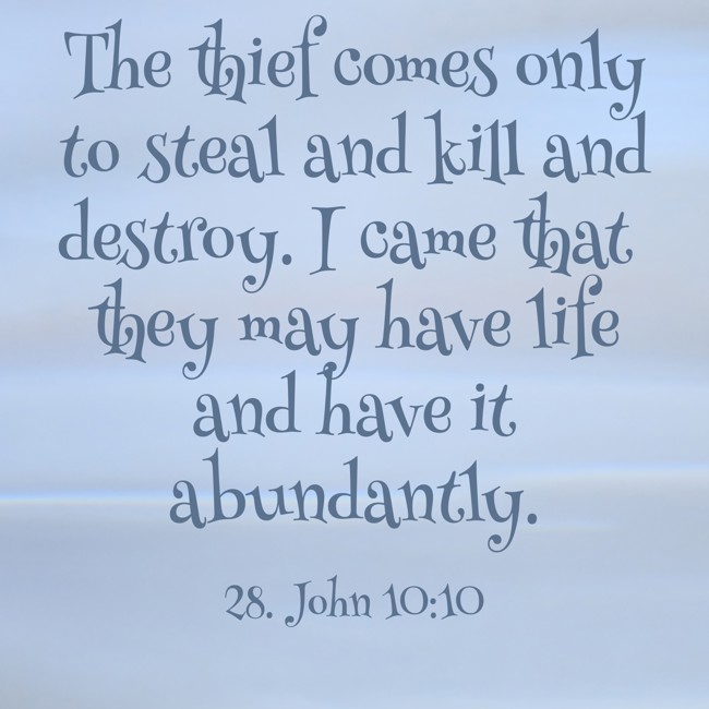 The thief comes only to steal and kill and destroy. I came that they may have life and have it abundantly. - 28. John 10:10