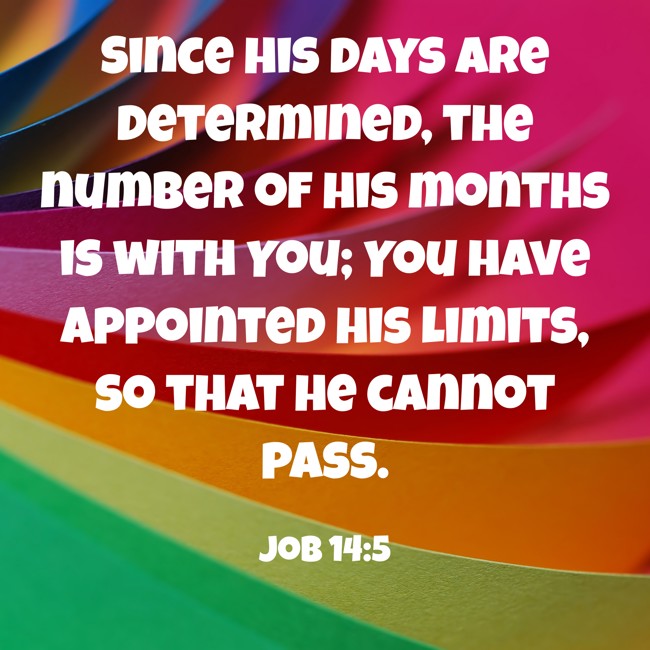 Since his days are determined, the number of his months is with You; You have appointed his limits, so that he cannot pass. - Job 14:5