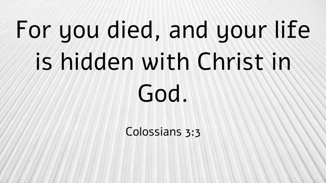 For you died, and your life is hidden with Christ in God. - Colossians 3:3