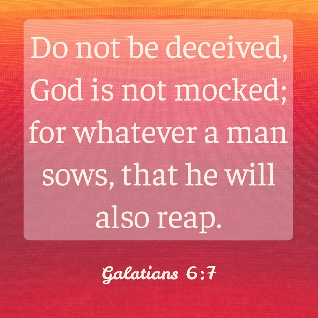 Do not be deceived, God is not mocked; for whatever a man sows, that he will also reap. - Galatians 6:7