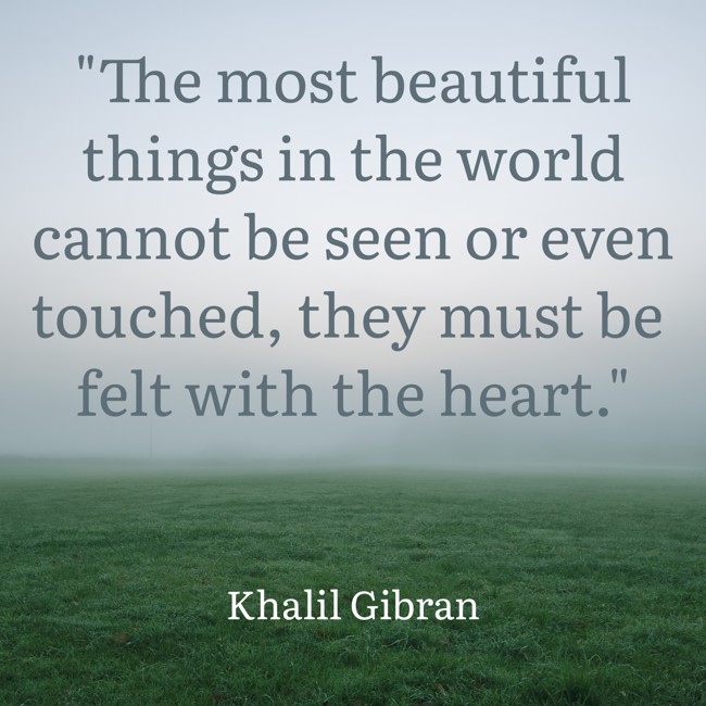 The most beautiful things in the world cannot be seen or even touched, they must be felt with the heart. - Khalil Gibran